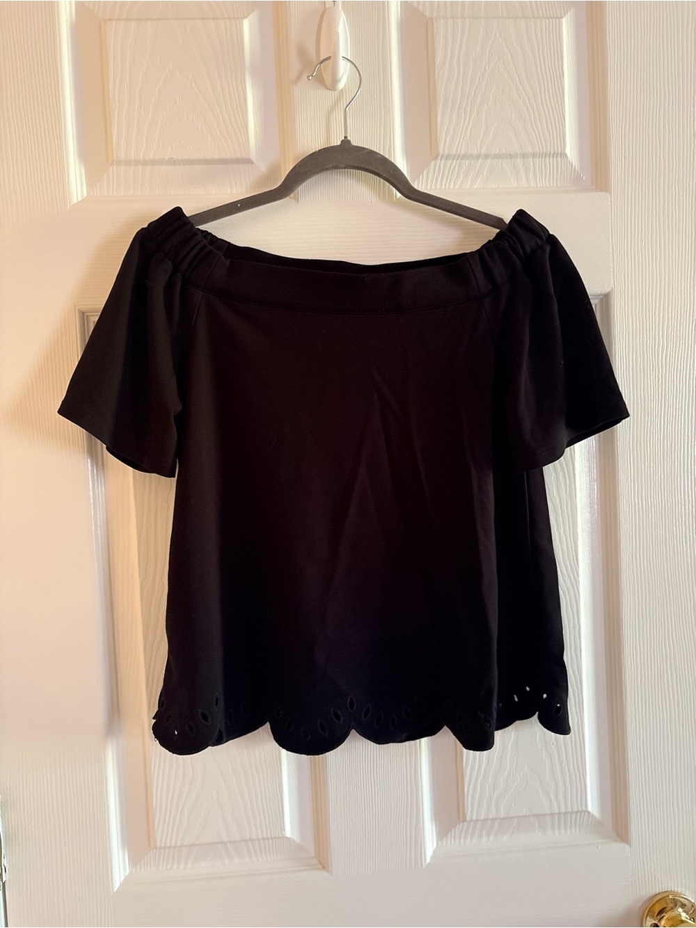 Ann Taylor Black Off-Shoulder Scalloped Hem Top